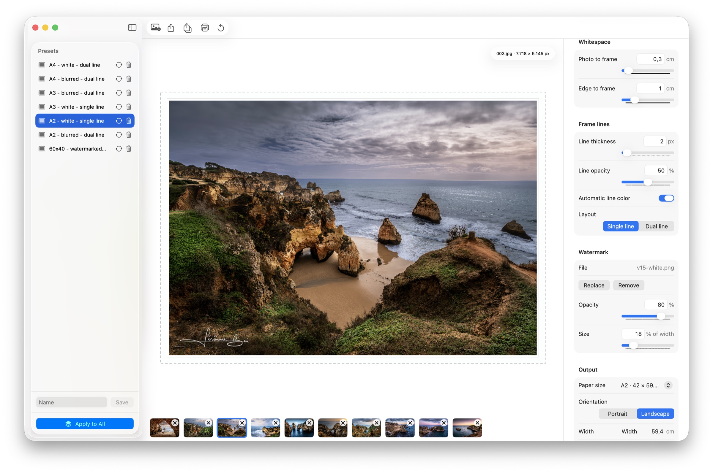 Close view of FrmIt’s macOS editor, frame controls, and carousel